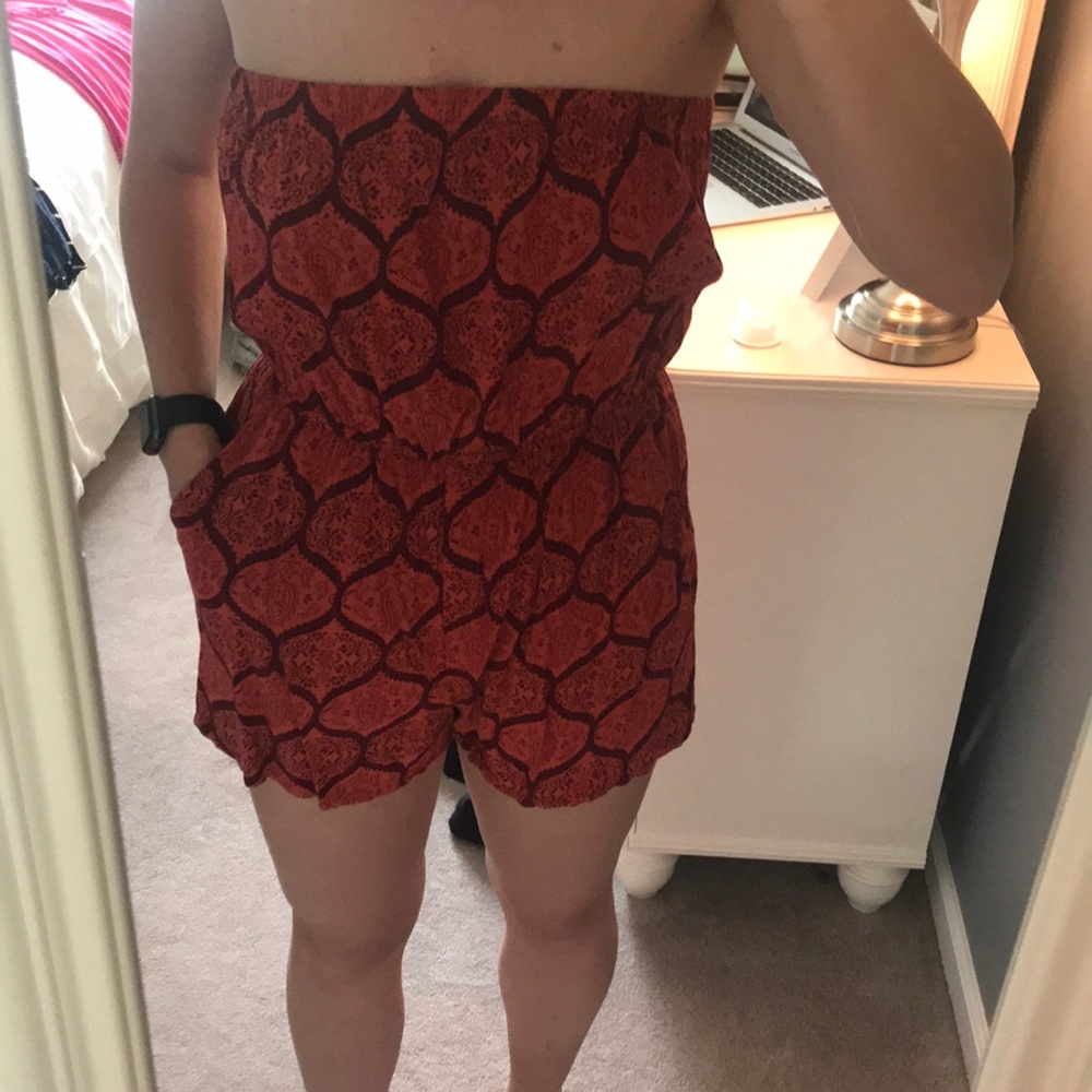 Burnt orange strapless romper size medium